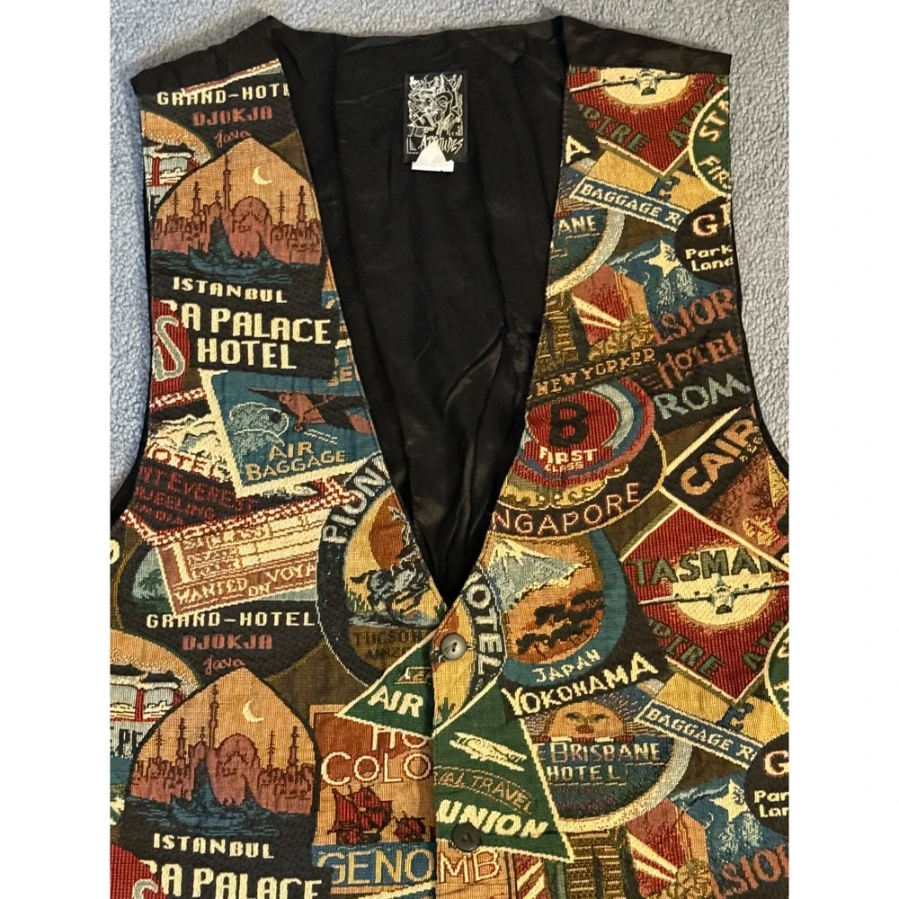 Lattitudes Vest Mens Size XL Graphic Black Multi Art Streetwear Boho 90s Arts